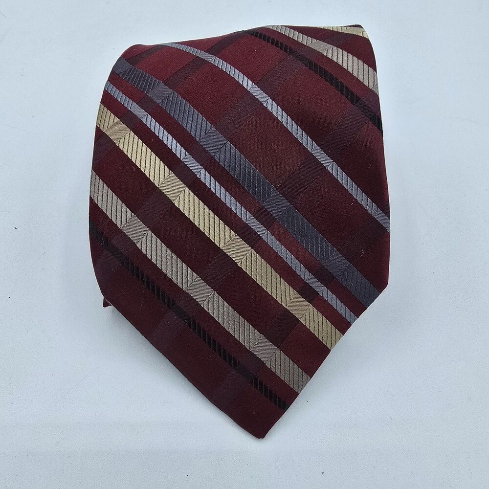Mens Necktie Pronto Uomo Formal 56 x 3.5 Maroon Silver Striped Silk Vintage